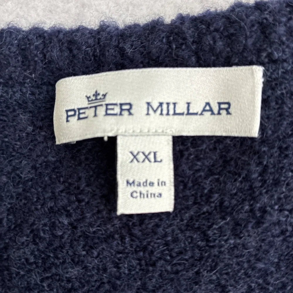 Peter Millar Mens Navy Merino Wool Blend Raglan Sweater 2XL XXL Preppy Yak